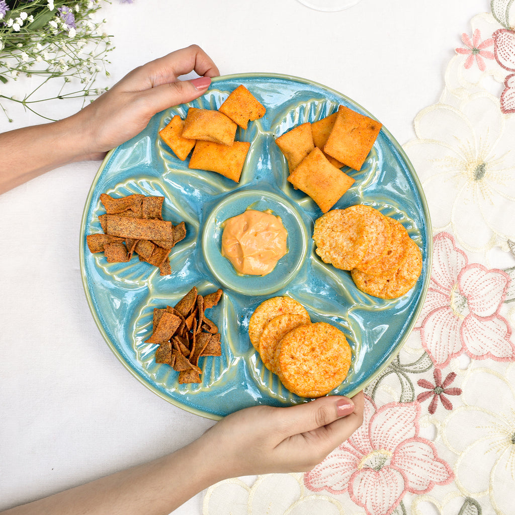 Ceramic Serving Platter - Seashell Teal