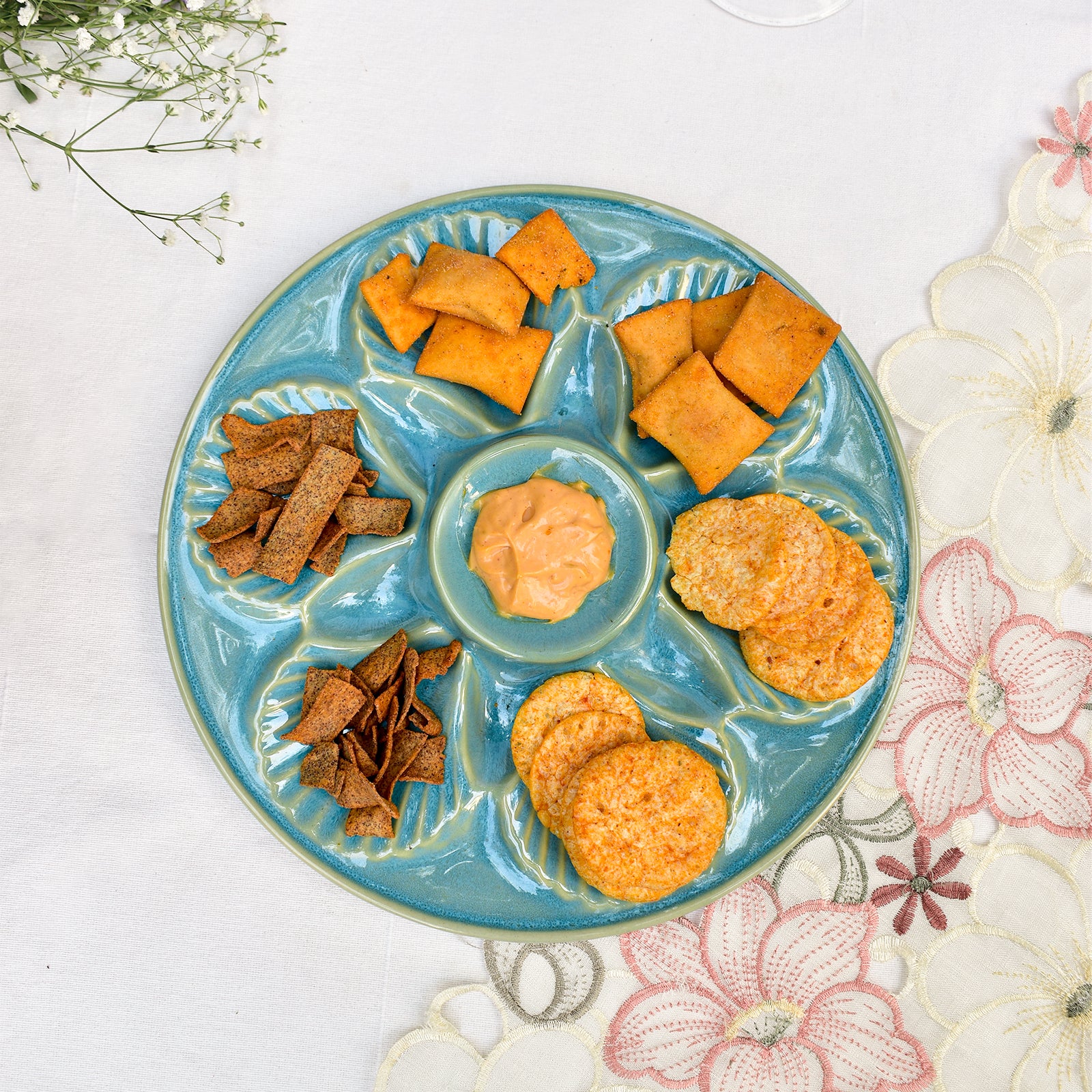 Ceramic Serving Platter - Seashell Teal