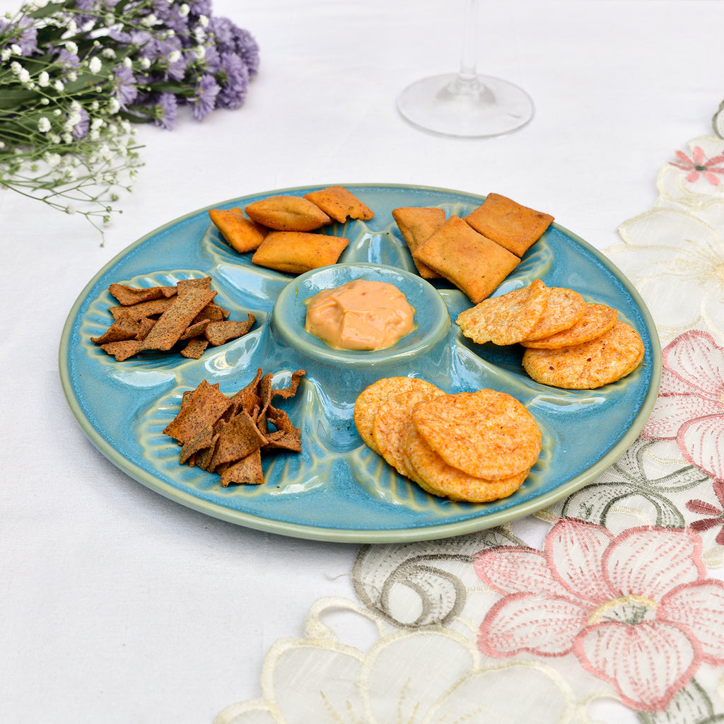 Ceramic Serving Platter - Seashell Teal