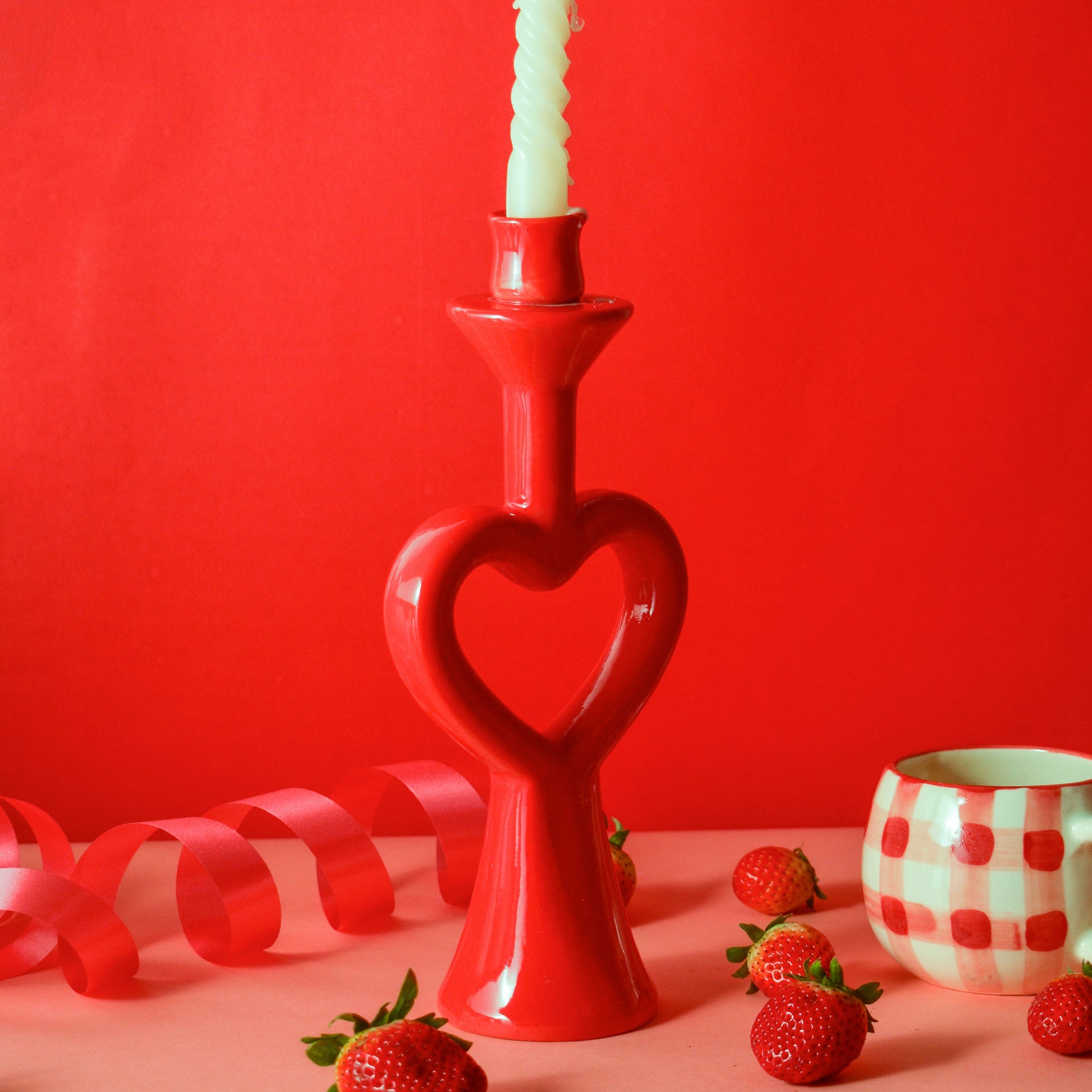 Ceramic Candle Stand - Red Heart
