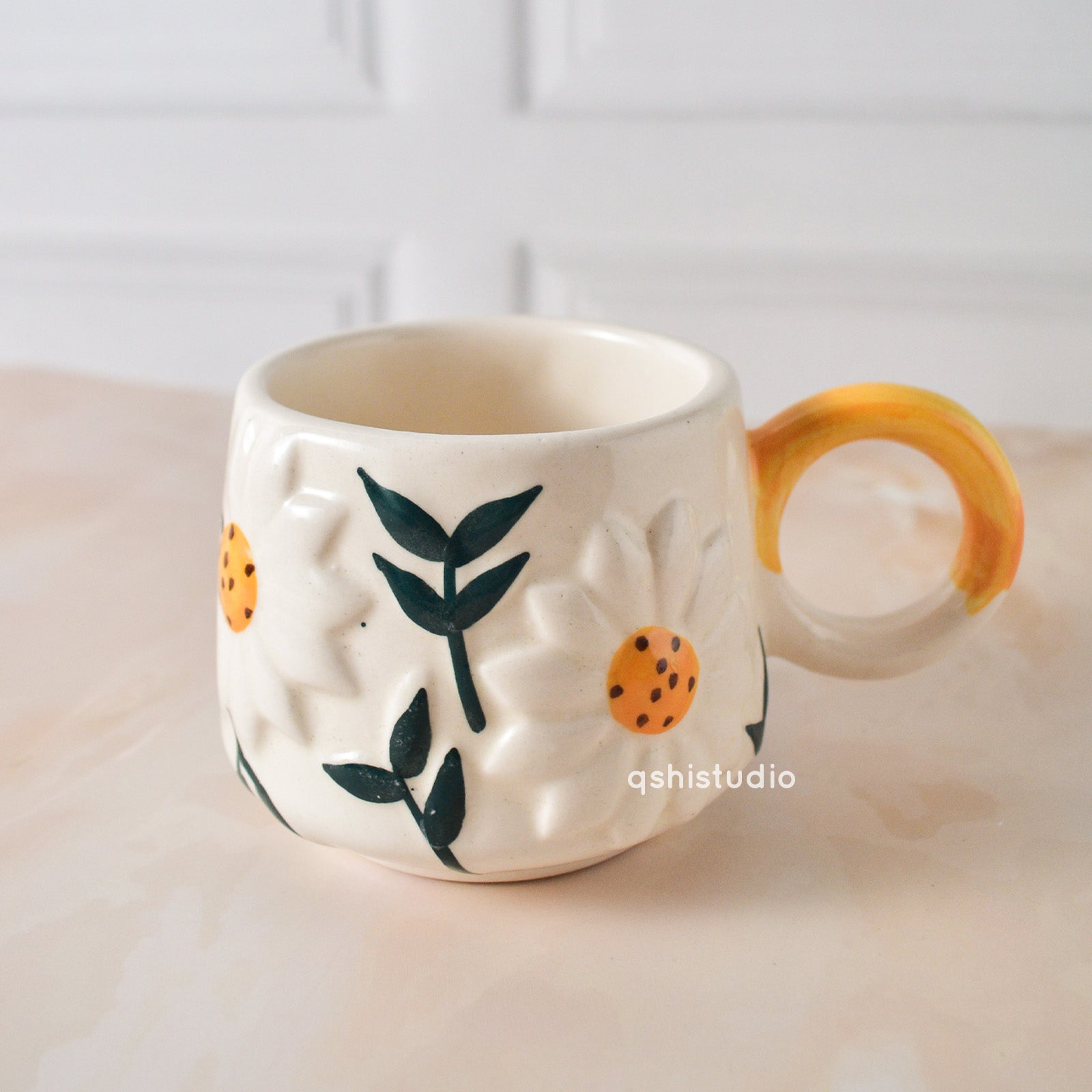 Quirky Handmade Ceramic Coffee Cup - Sunflower