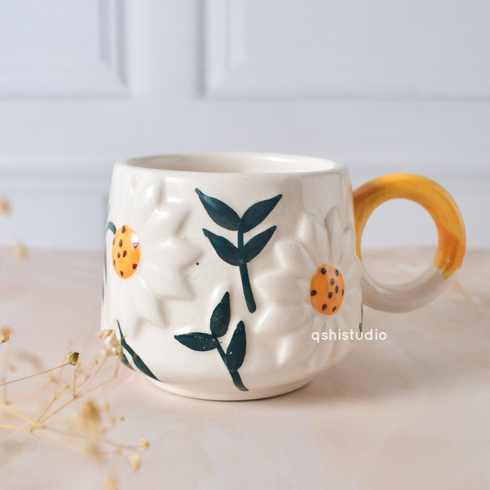 Quirky Handmade Ceramic Coffee Cup - Sunflower