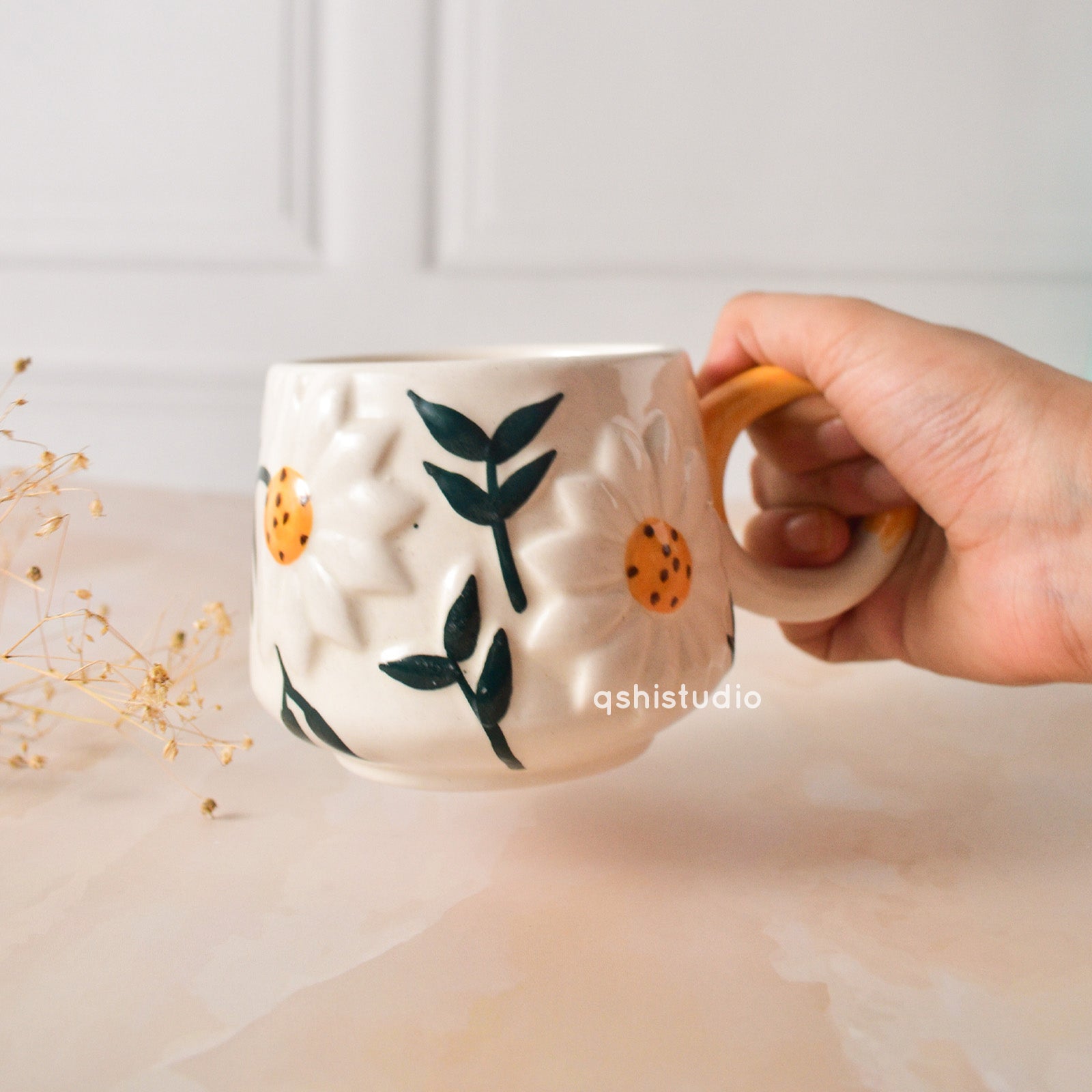 Quirky Handmade Ceramic Coffee Cup - Sunflower