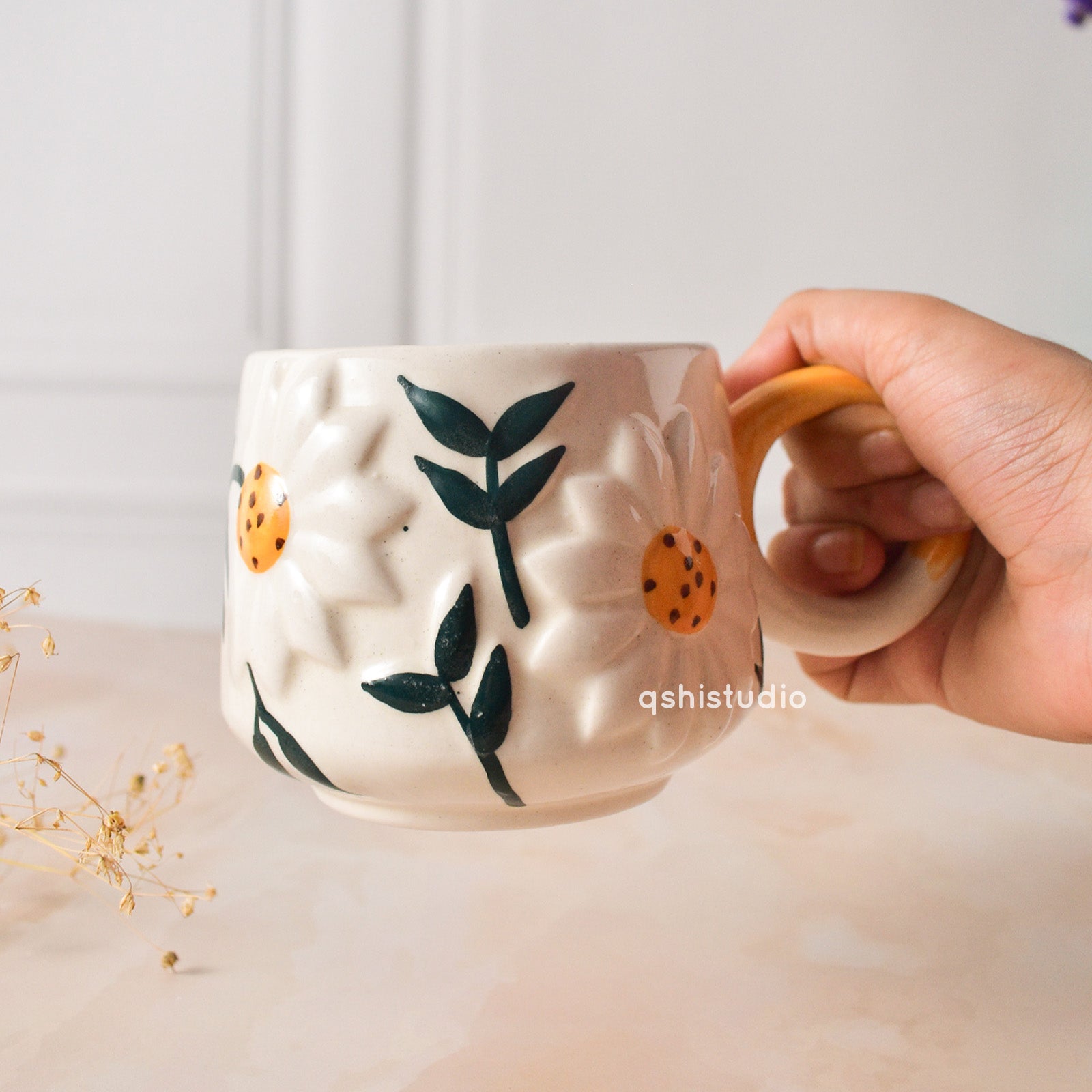 Quirky Handmade Ceramic Coffee Cup - Sunflower