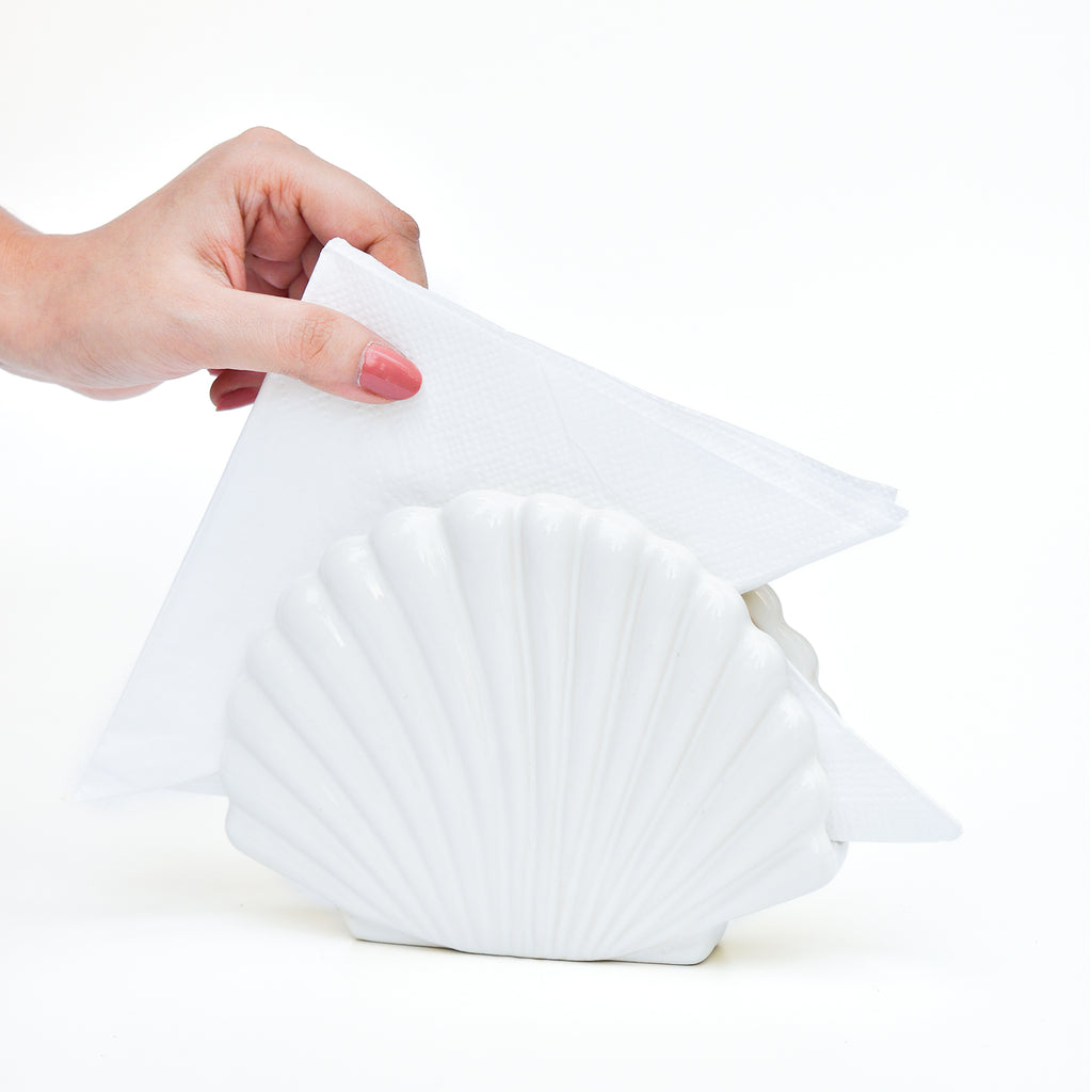 Ceramic Napkin Holder - White Shell