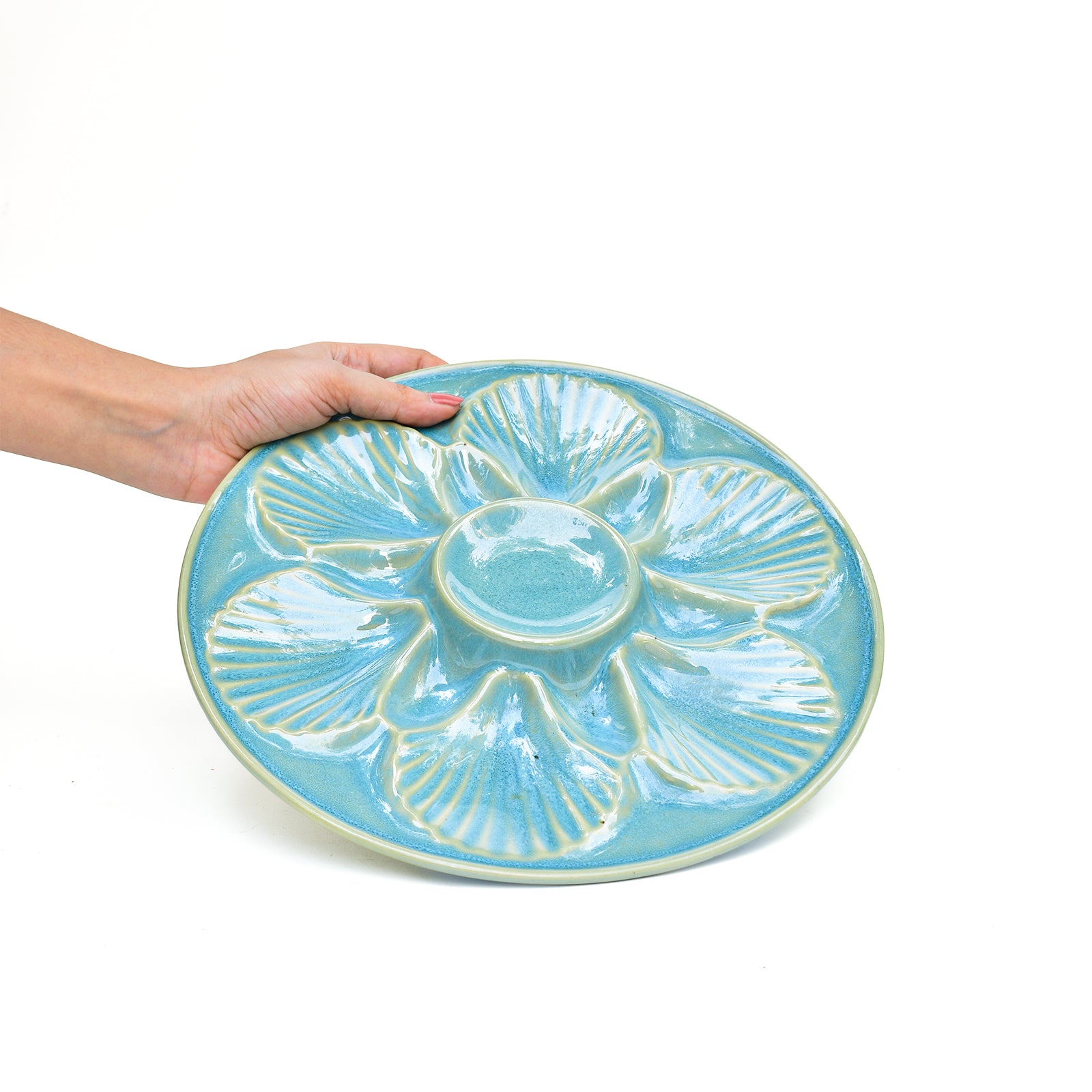 Ceramic Serving Platter - Seashell Teal