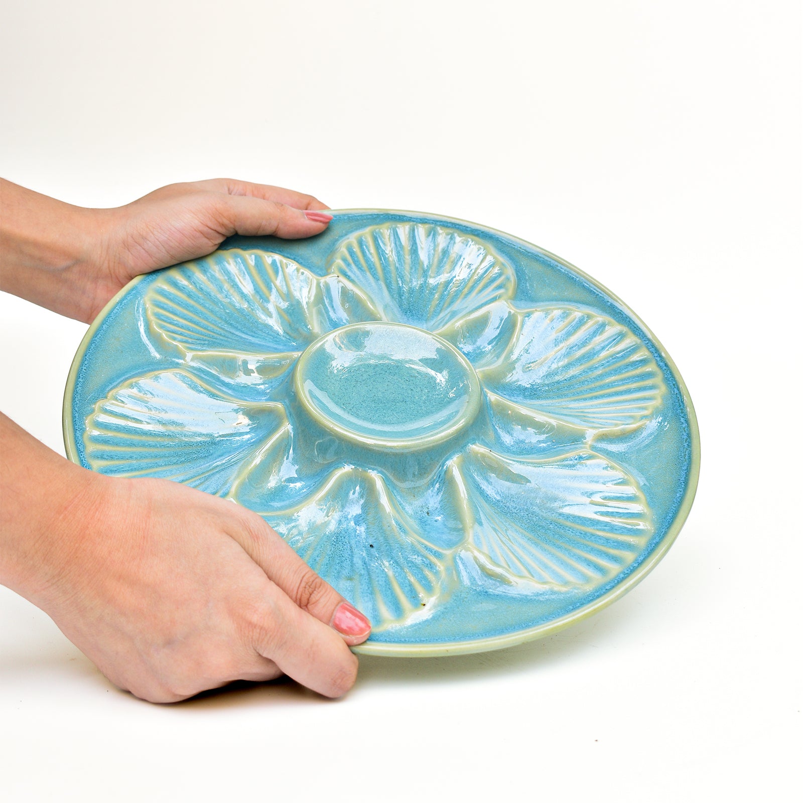 Ceramic Serving Platter - Seashell Teal