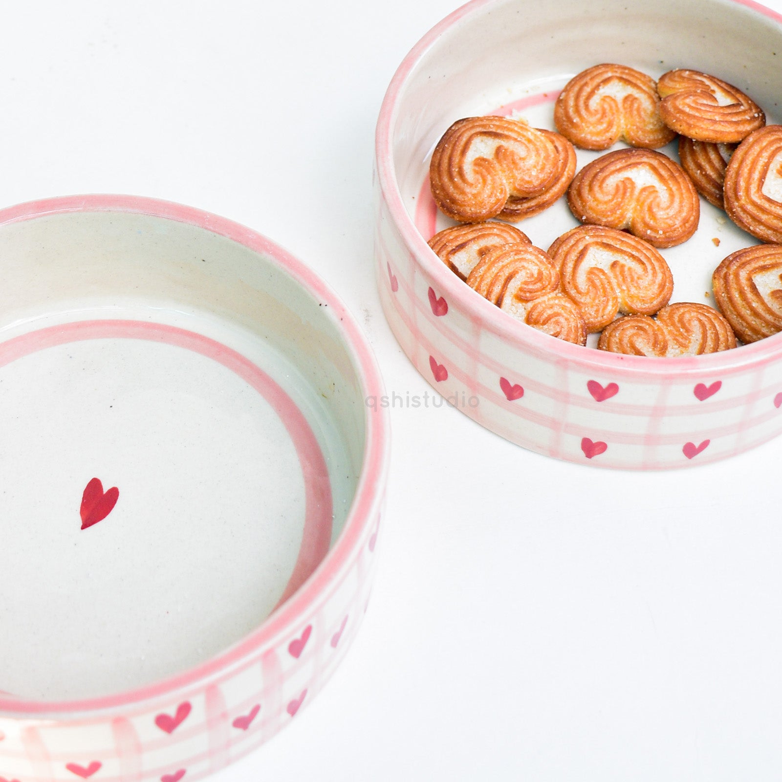 Adorable Handmade Bowl - Checked Hearts