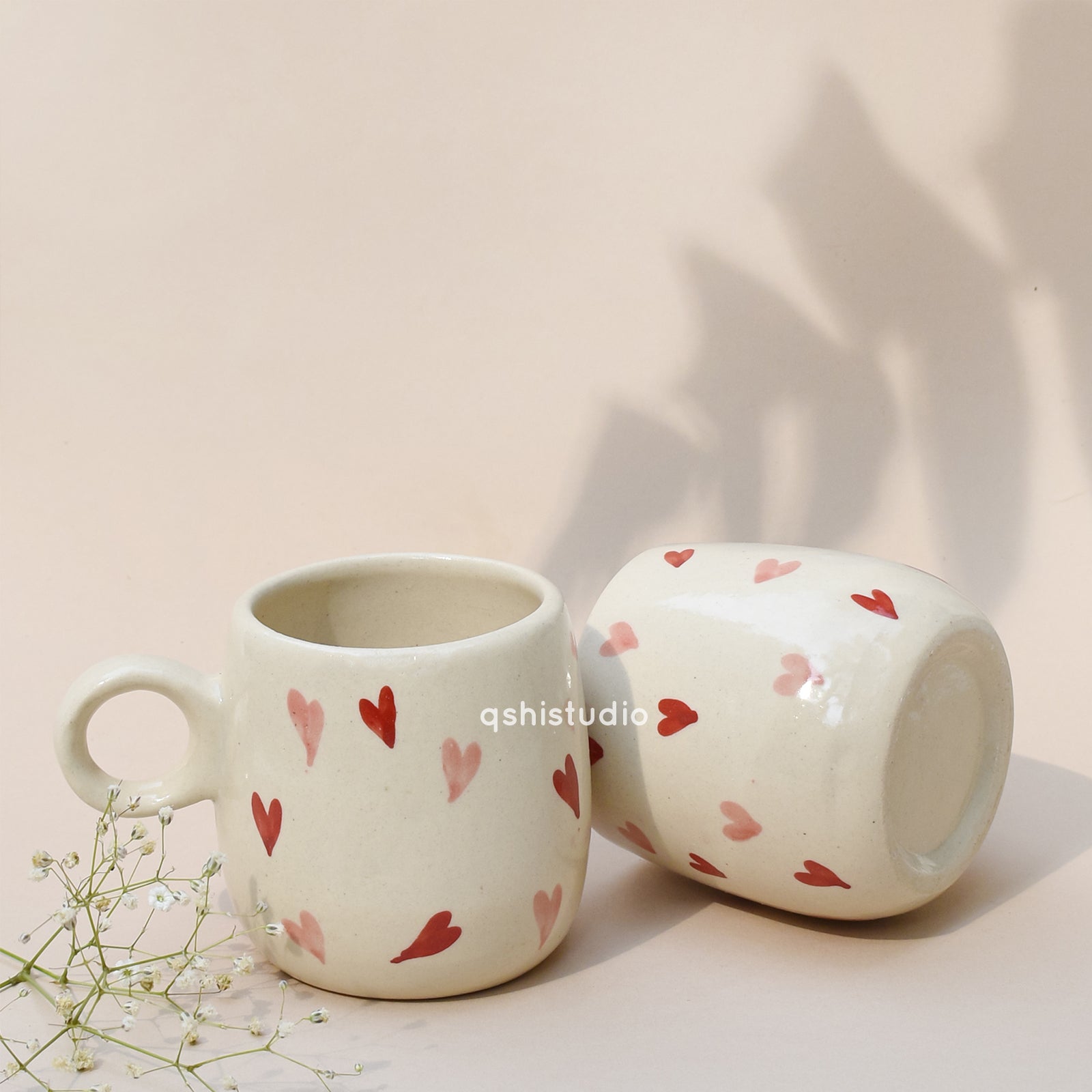 Handmade Ceramic Coffee Mugs - Twin Hearts