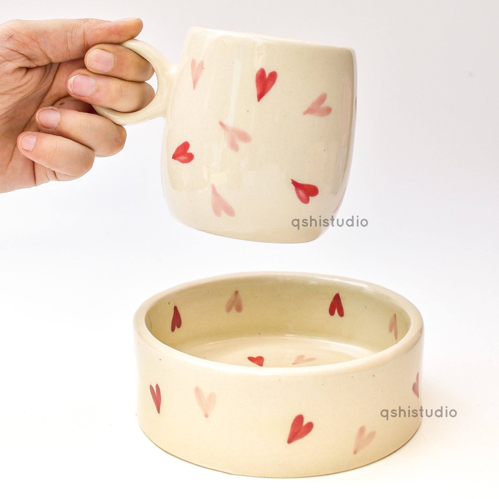 Handmade Ceramic Coffee Mugs - Twin Hearts