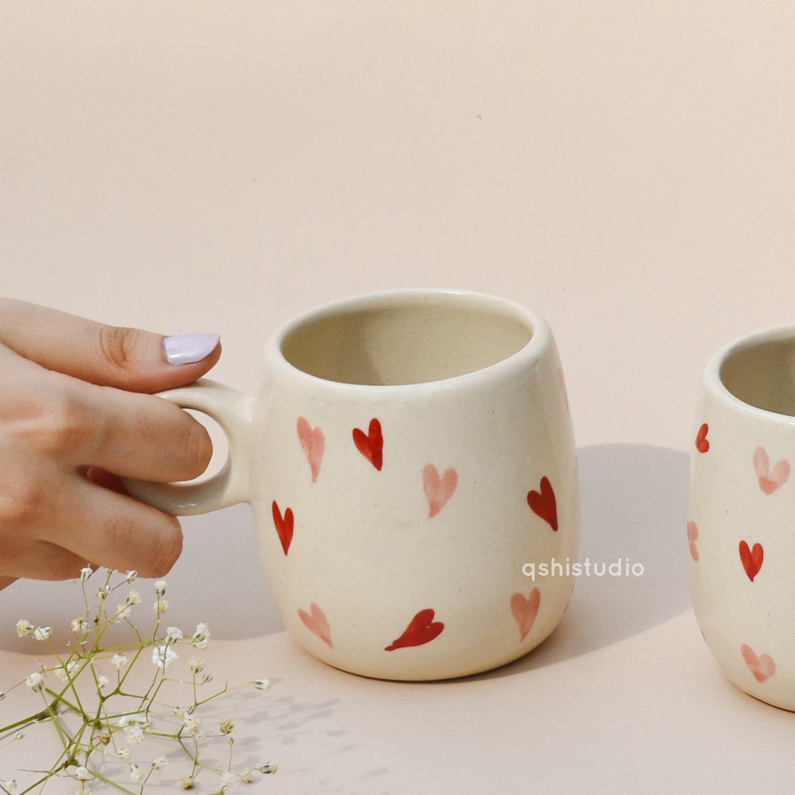 Handmade Ceramic Coffee Mugs - Twin Hearts