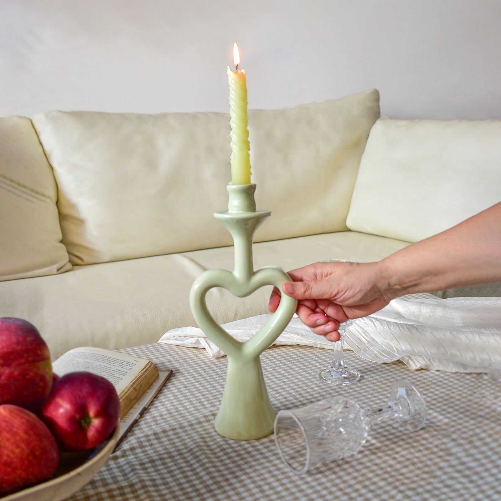 Ceramic Candle Stand - Green Heart